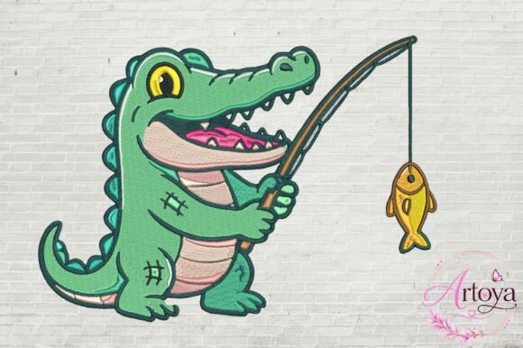 Cute Alligator Fishing Embroidery Design Review