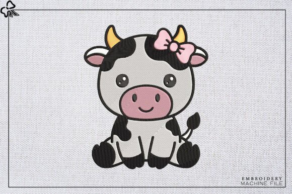 Cute Baby Cow with Bow Embroidery: A Craft Fair Darling?