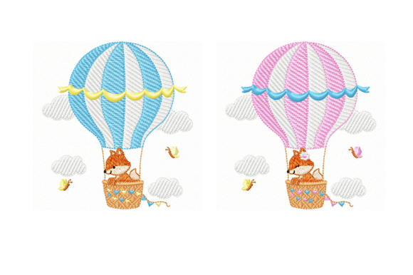 Cute Fox Hot Air Balloon Embroidery