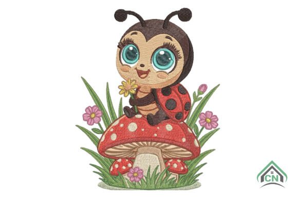 Cute Ladybug on Mushroom Embroidery File