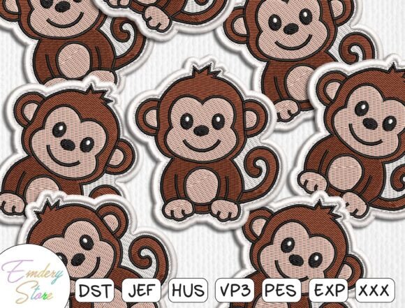 Cute Monkey Patches Embroidery Design