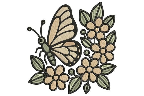 Elegant Butterfly and Floral Embroidery