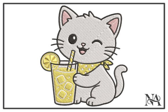 Kawaii Cat Lemonade Summer Embroidery