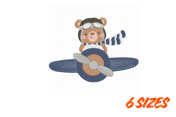 Pilot Bear Airplane Embroidery Art
